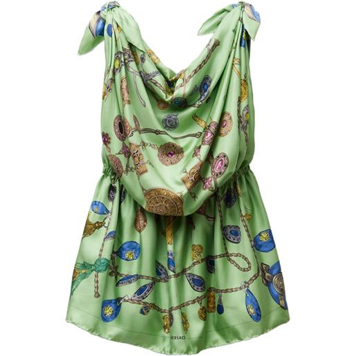 Versace abito corto in twill di seta con stampa - verde