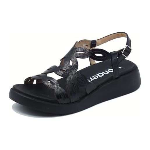 Wonders c-6542 lack negro sandali per donna in vernice nera con zeppa bassa (taglia 39)