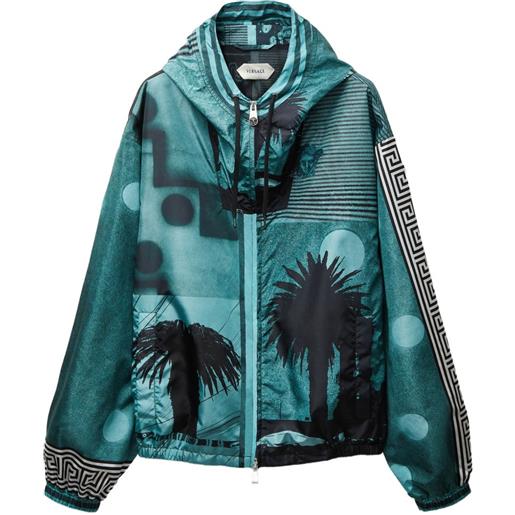 Versace giacca a vento in nylon con stampa - blu