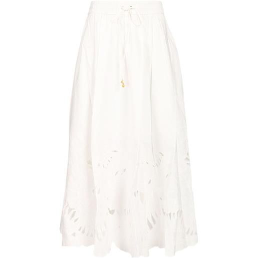 ZIMMERMANN gonna midi mahon con ricamo - bianco