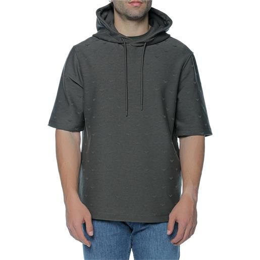 Emporio Armani felpa a maniche corte con cappuccio e motivo aquile - grigio