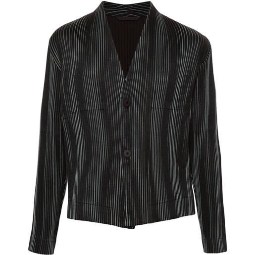 Homme Plissé Issey Miyake giacca in tweed senza colletto - nero