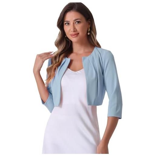 Allegra K coprispalle plissettato senza colletto per donna manica a 3/4 coprispalle aperto davanti crop cardigan, azzurro, xl