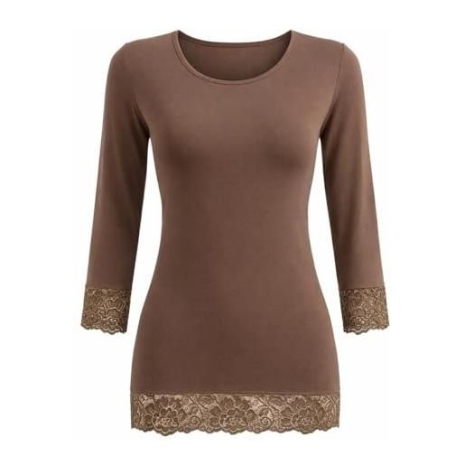 dolcecasabiancheria tramonte maglia donna leonida in micro modal con pizzo, sottogiacca elegante anallergico, 100% made in italy (nocciola, s/m)