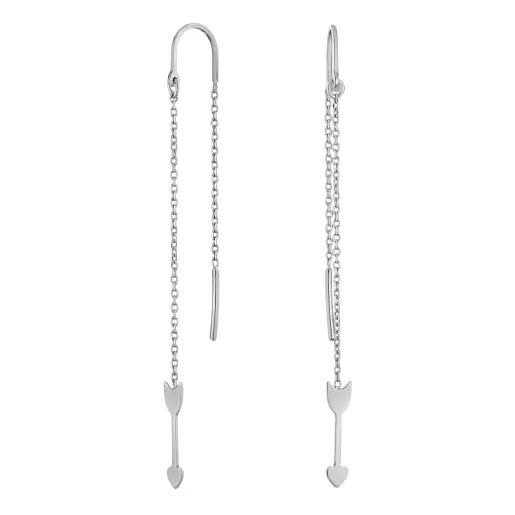 Orecchini Cerchio Catena pendente con Zirconi Bianchi in ARGENTO 925 Galvanica Rodio 27161