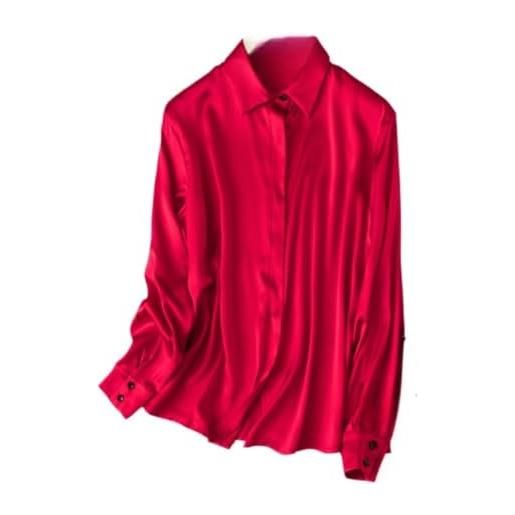 Yihuaqun camicie da donna in seta mulbery ol silk elastin crepe satin semplice a maniche lunghe colletto quadrato camicia primavera e autunno, rosso, xx-large