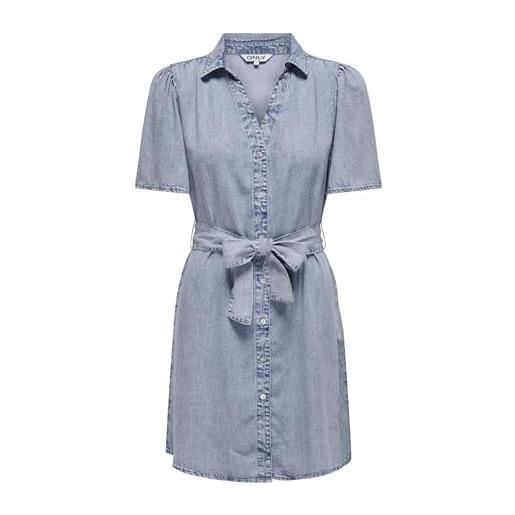 ONLY onlhelena ss belted dnm dress qyt abito corto, mix blu chiaro, xs donna