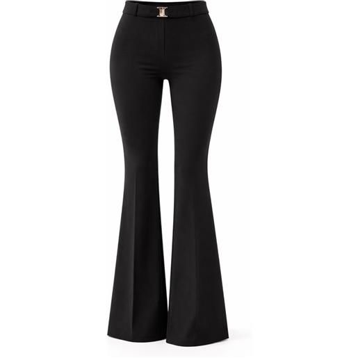 BABYLON pantalone nero a vita alta con gamba flare