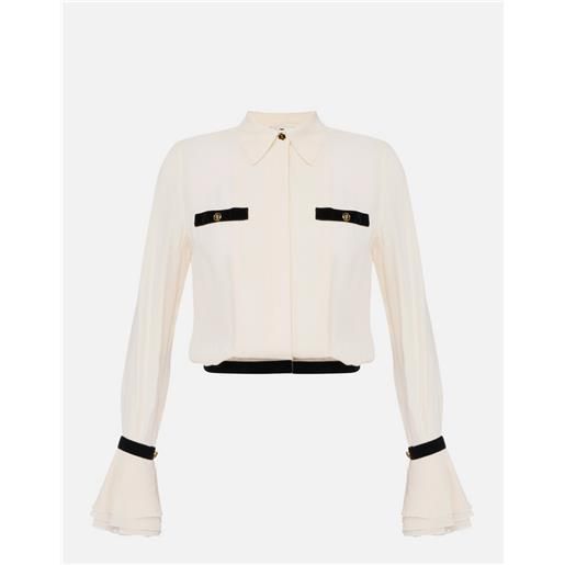 Elisabetta franchi camicia in georgette con bottoni gioiello colore milk/nero