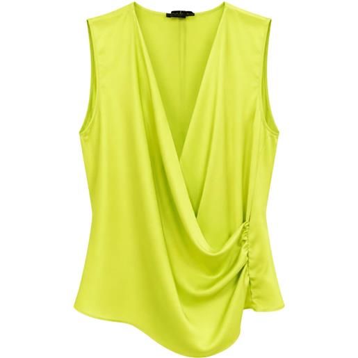 Hanita blusa donna smanicata con scollo profondo ad incrocio, giallo fluo
