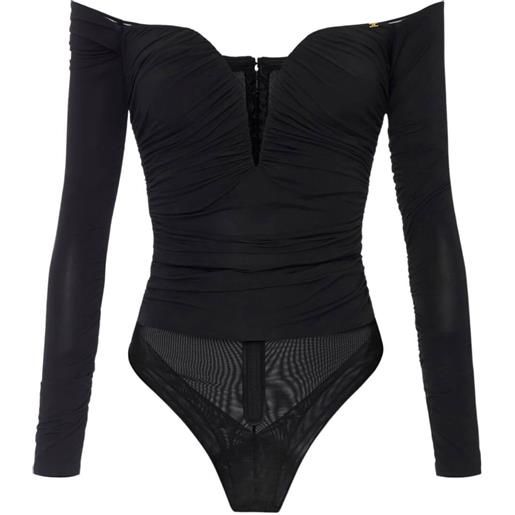 Elisabetta Franchi body donna in crepe con drappeggi, nero