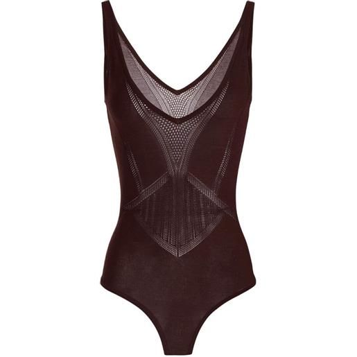 Elisabetta Franchi body donna traforato in maglia, cacao