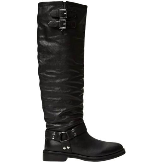 Twinset Milano stivali donna alti 'darcy' in pelle con cinturini, nero