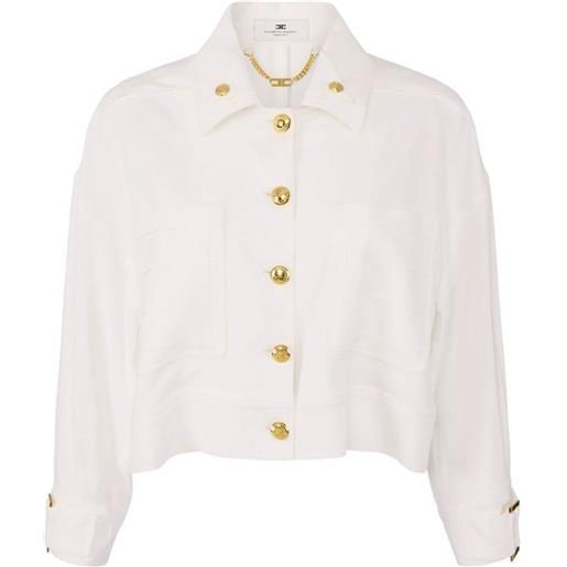 Elisabetta Franchi giacca donna in gabardina con bottoni gioiello, avorio