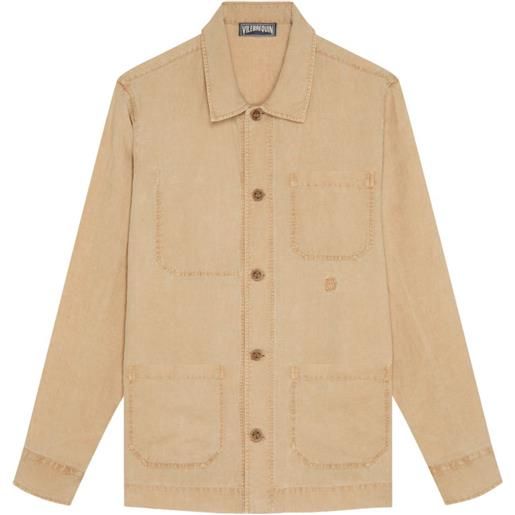Vilebrequin giacca-camicia corentin in lino con ricamo - marrone