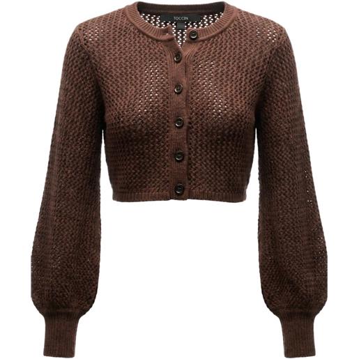 Toccin cardigan tori crop in maglia traforata - marrone