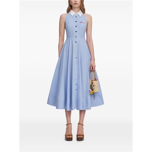 Self-Portrait abito midi a righe con scollo all'americana - blu