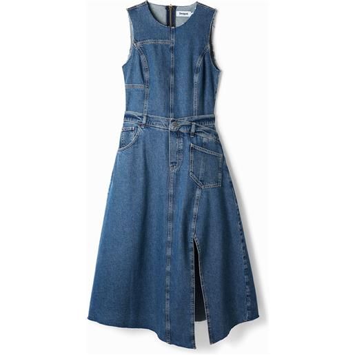 Desigual, vestito in denim senza maniche e con cintura regolabile. , cotone, blu, l