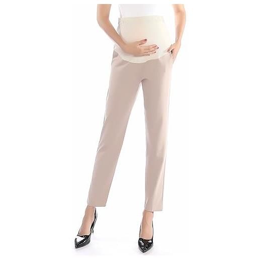 Alina Mae Maternity pantaloni premaman da lavoro con fascia sopra la pancia, con tasche, per gravidanza, abbigliamento da ufficio, pantaloni elasticizzati estivi, cachi, 48-50