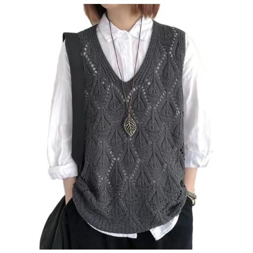 OKSakady donna maglia v-collo cavo-fuori hem alto-basso classico alla moda maglione gilet maglione casual