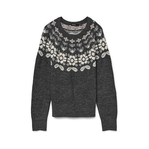VERO MODA vmsimone ls nordic pullover ga rep boo, grigio scuro mélange, s