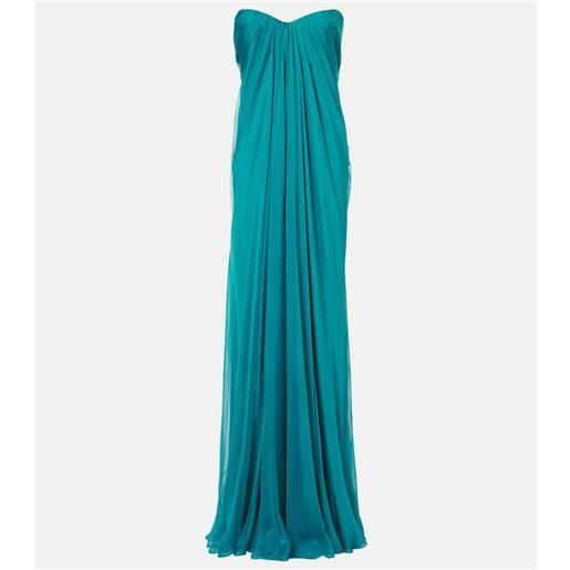 McQueen abito lungo bustier in chiffon di seta