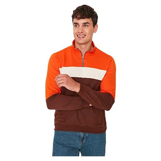 Trendyol felpa da uomo in piedi tinta unita slim, arancione, m
