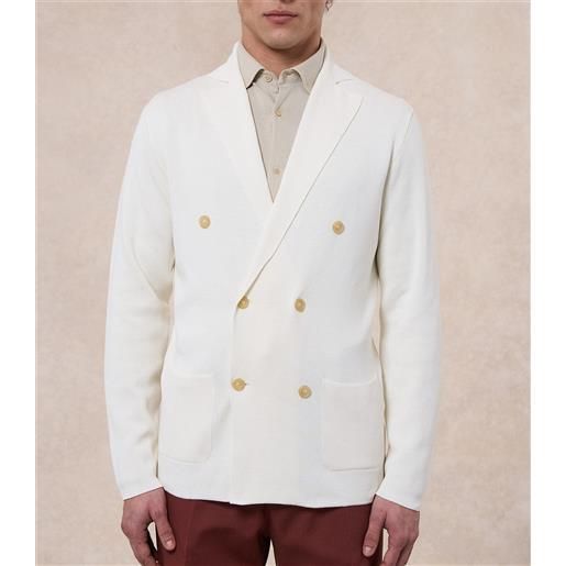 Giacca doppiopetto in cotone punto milano, 52, bianco latte