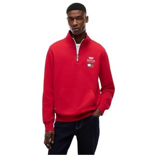 Tommy Hilfiger unisex felpa con chiusura a zip th x cadillac f1 logo half zip con taschino sul petto, rosso (red), m