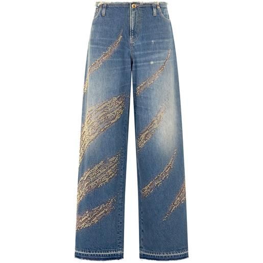 Roberto Cavalli jeans a gamba ampia con effetto vissuto - blu