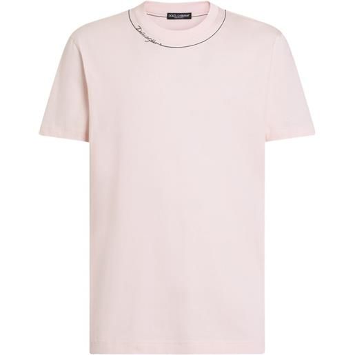 Dolce & Gabbana t-shirt in cotone con logo dg ricamato - rosa
