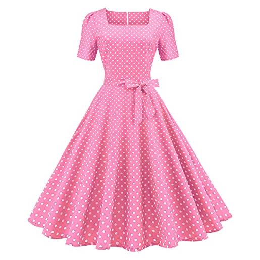 Odizli anni '50 abiti da donna vintage rockabilly manica corta polka dots a line swing midi dress cocktail party abito da sera prom, b#pink, l