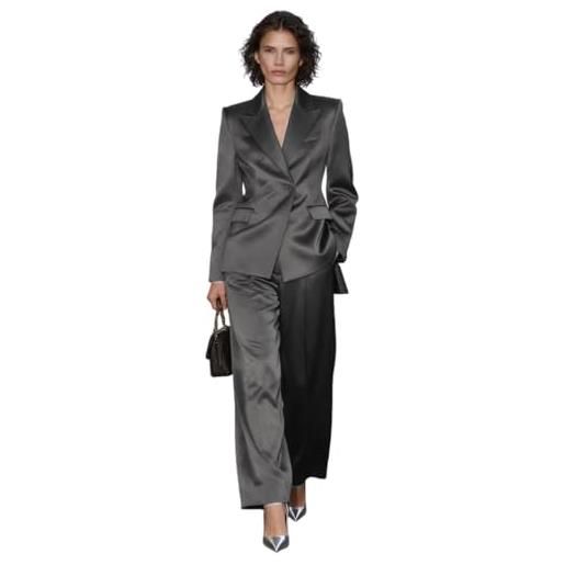 Botong 2 pezzi pantaloni vestito per le donne doppio petto business suit per il lavoro a picco bavero prom smoking blazer pantaloni, grigio scuro, xl
