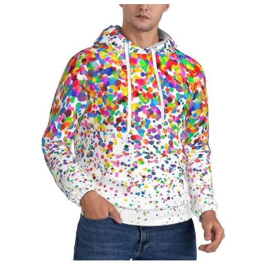 pvinnk felpa con cappuccio da uomo traspirante con stampa artistica colorata a pois per primavera autunno e inverno, nero, 4x-large
