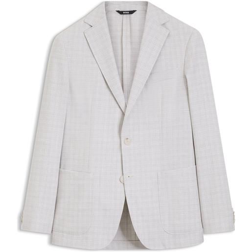 BOSS blazer slim fit in lana vergine a quadri e cotone, colore neutro