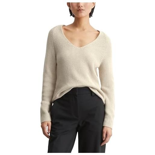 Marc O'Polo marc oߴpolo donna pullover in maglia in cotone bio con scollo a v, bianco sporco (sandy melange), m