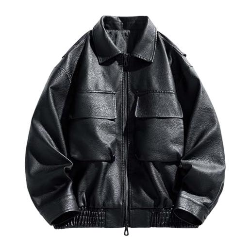 Rrongwn giacca in pelle da uomo p u giacca da motociclista giacca in pelle classica bomber da baseball college giacche antivento giacca casual da uomo alla moda giacca da pilota casual, nero , 3xl