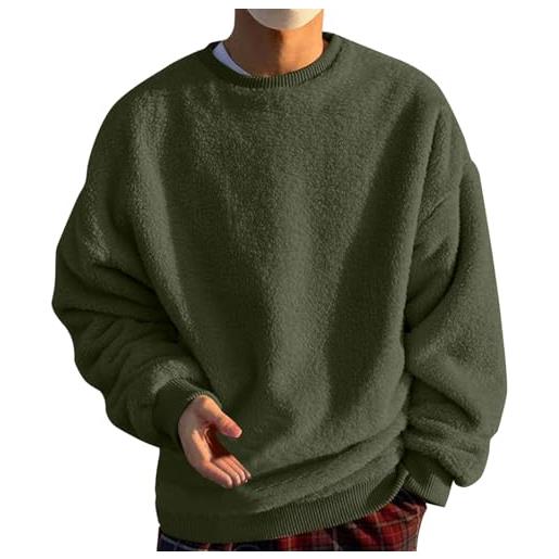 Generic felpa girocollo da uomo in tinta unita felpata, polsini e orlo a coste caldi tinta unita termica casual pullover allentato senza cappuccio felpa morbida maglione per vacanze all'aperto, mimetico, xl