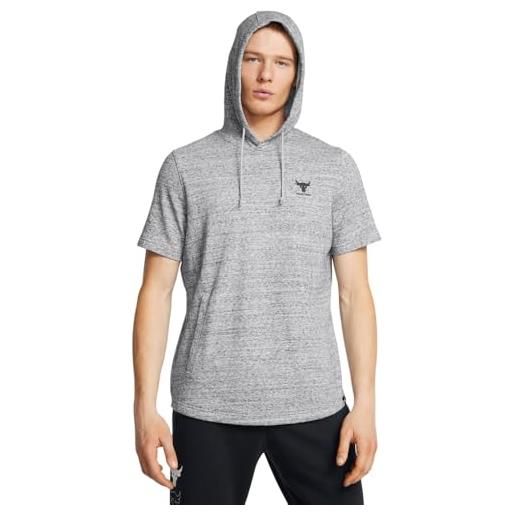 Under Armour project rock payoff short sleeve terry hoodie felpa con cappuccio, (001) nero/bianco, x-large uomo