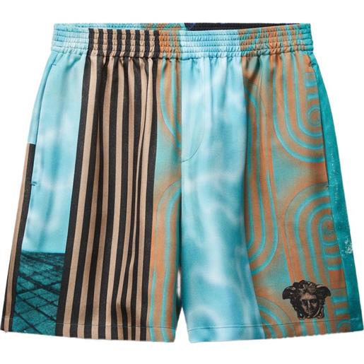 Versace shorts in twill di seta con stampa - blu