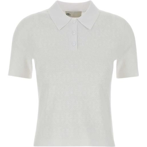 Tory Burch perforated-knit polo shirt - bianco