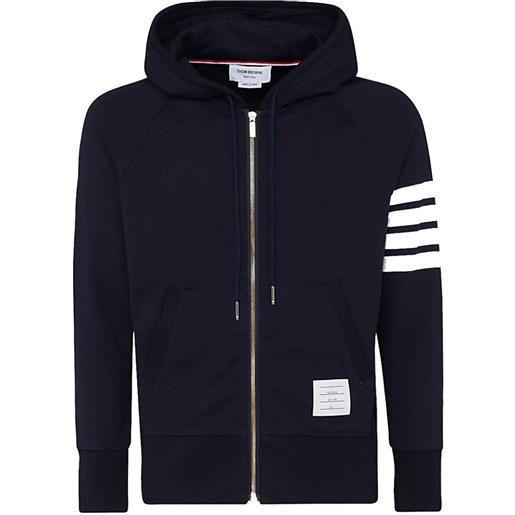 Thom Browne felpa con cappuccio, zip e dettaglio con 4 righe - blu