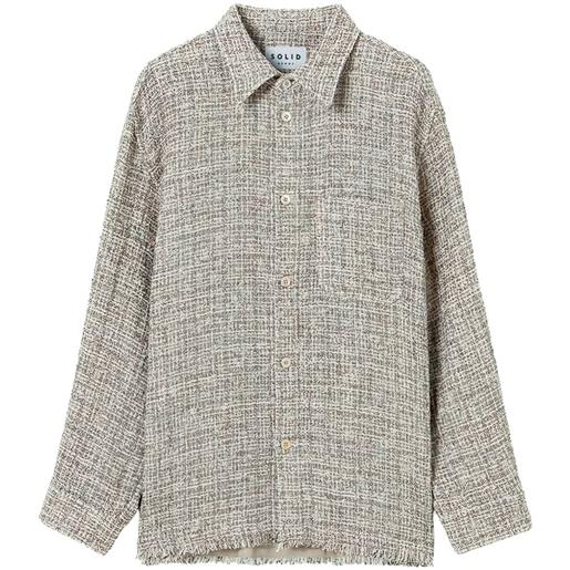 SOLID HOMME giacca-camicia con frange in tweed - toni neutri