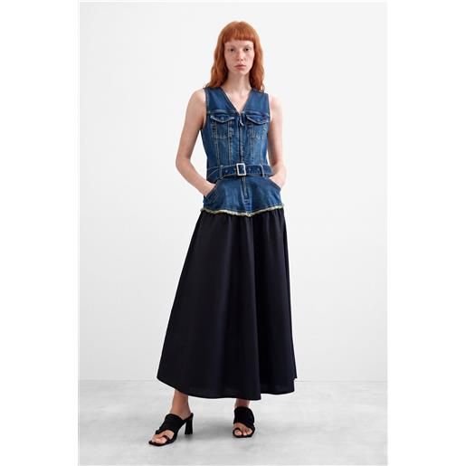 Desigual, vestito denim senza maniche, donna, cotone, blu, l