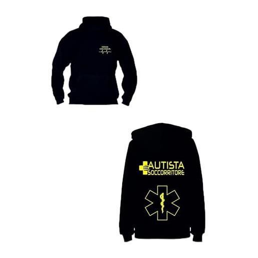Social Crazy maglia felpa cappuccio uomo o donna cotone basic super vestibilità top qualità - autista soccorritore giallo - personalizzata con nome - disp. T-shirt, polo (l, nera)