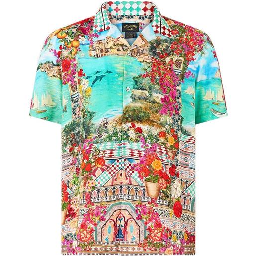 Camilla camicia con stampa grafica meet me in mallorca - blu