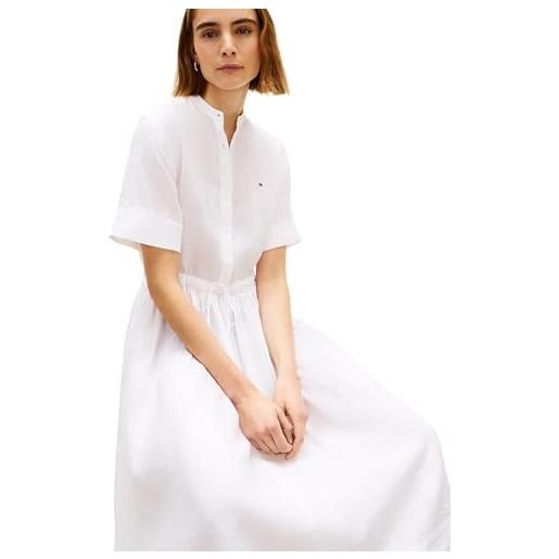 Tommy Hilfiger vestito da donna ess in lino midi ss ww0ww49633, bianco, s