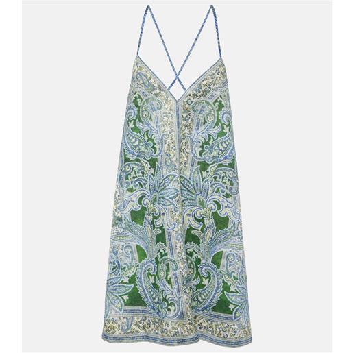 Zimmermann abito corto ottie swing in lino con stampa