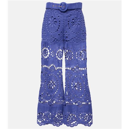 Zimmermann pantaloni cropped pop in lino con ricamo