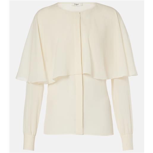 Chloe chloé blusa in chiffon di seta con mantella